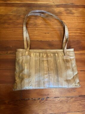 Elegant Tan Eelskin Shoulder Bag with Double Straps